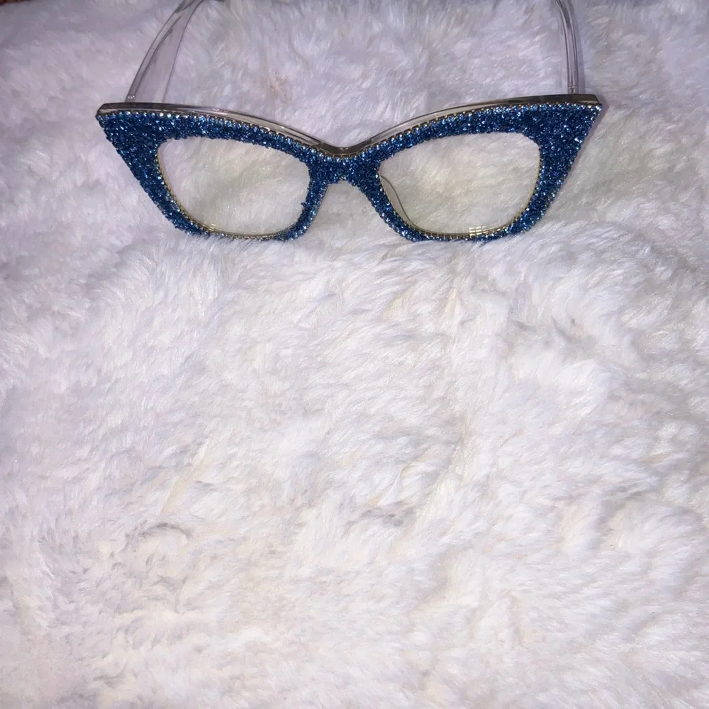 SHEIN Blue Glitter Clear Eye Glass Frame